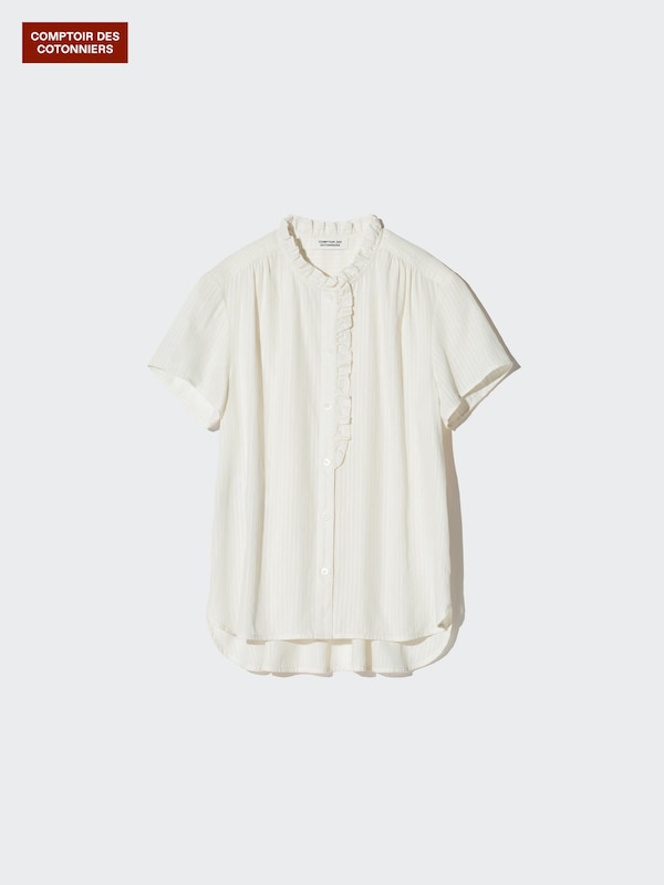 ストライプコットンフリルシャツ