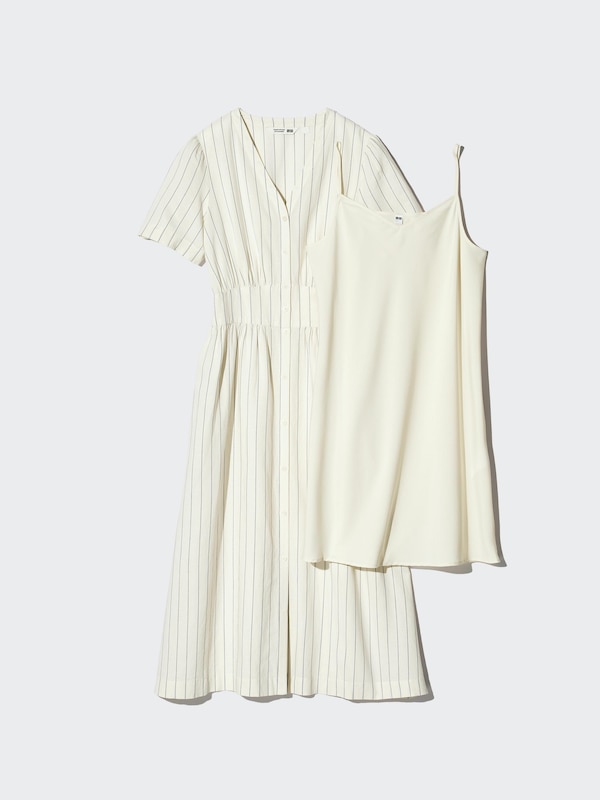 Linen Blend V Neck Dress | Striped