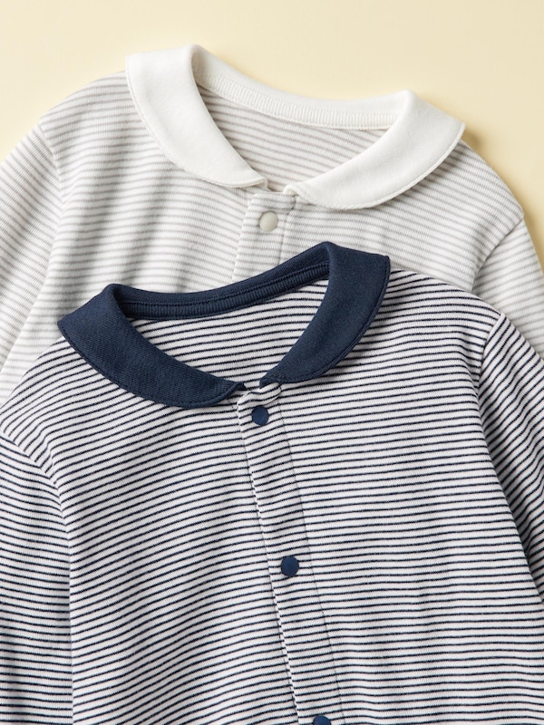 Ribbed One Piece Outfit | Long Sleeve | Front Open | Stripe