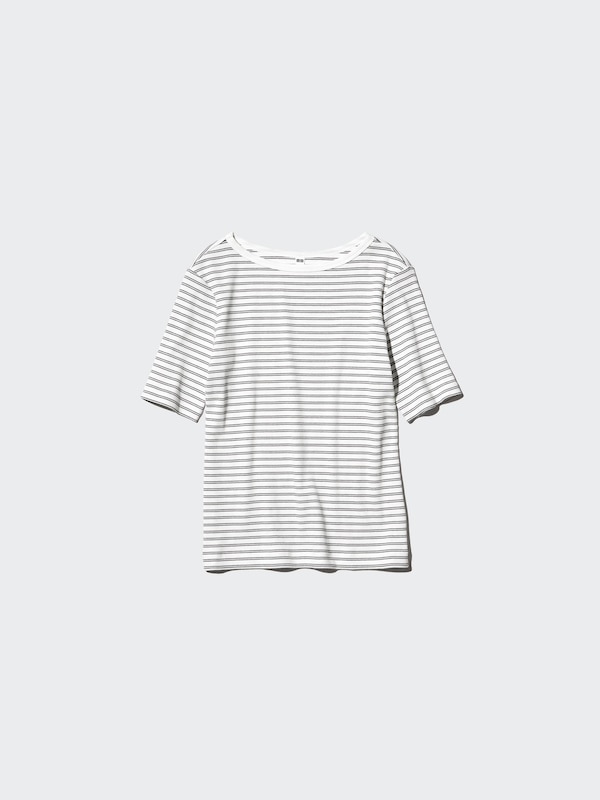 Ribbed Boat Neck T-Shirt
