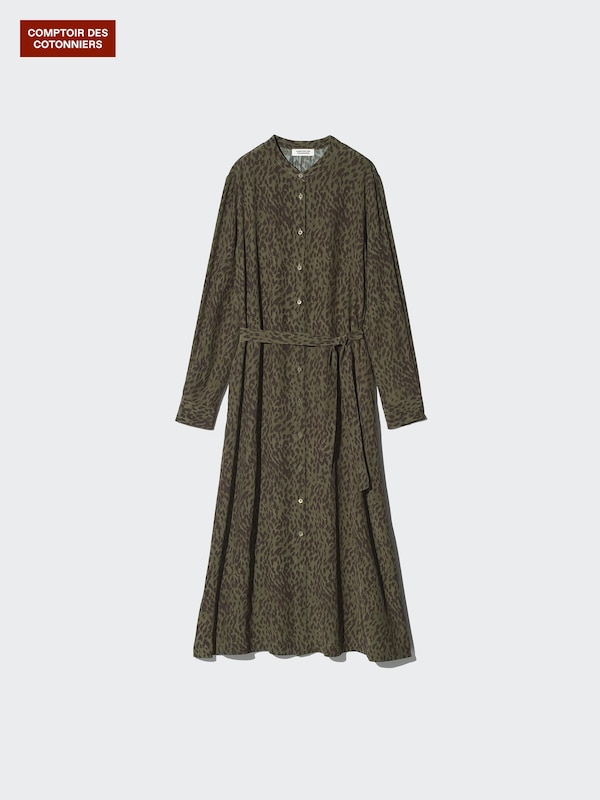 レーヨンプリントロングワンピース長袖