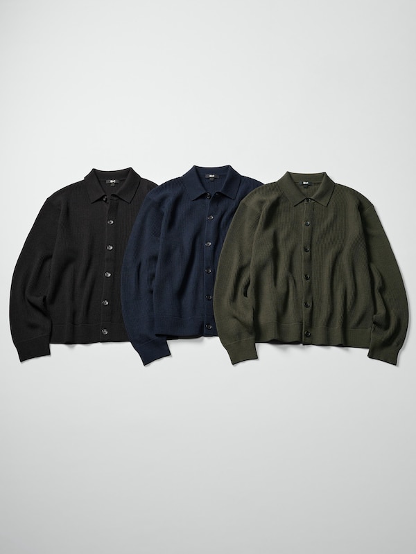 Merino Blended Shirt Collar Cardigan