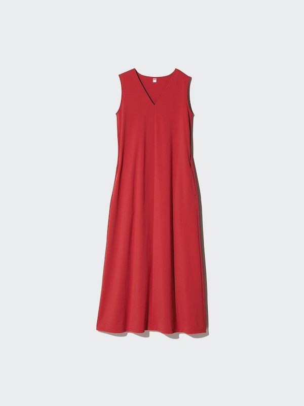 ウルトラストレッチVネックワンピースノースリーブ/丈長め