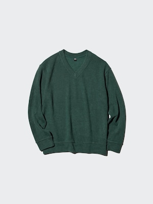 Ribbed Knitted Fleece V Neck T-Shirt