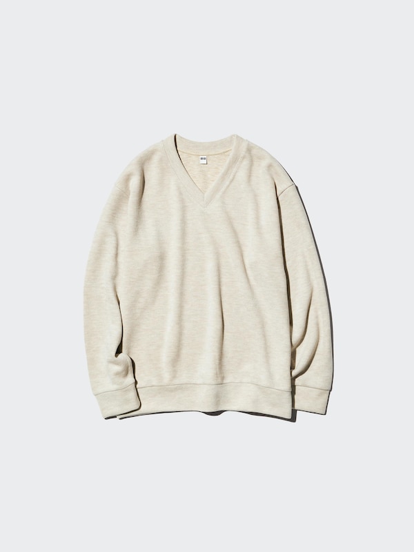 Ribbed Knitted Fleece V Neck T-Shirt | Long Sleeve