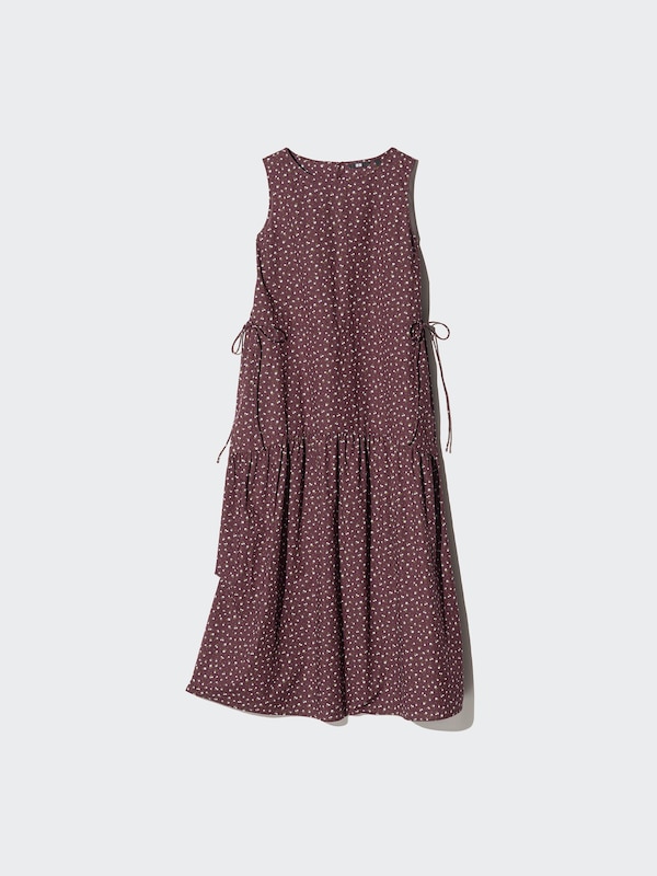 ウエストギャザーワンピース/ノースリーブ/フラワー