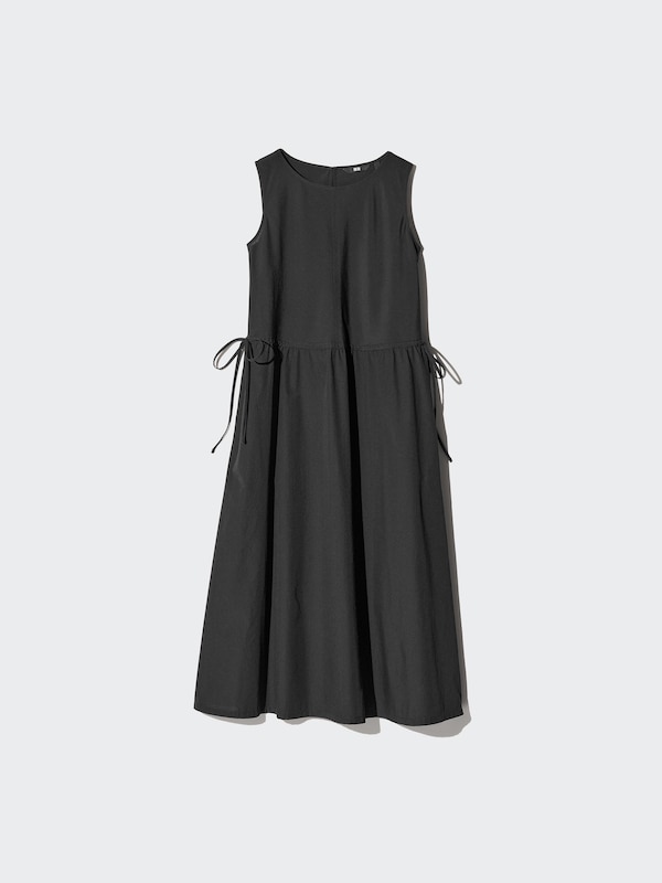 ウエストギャザーワンピースノースリーブ/ストライプ/丈短め