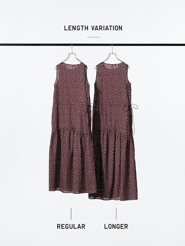 ウエストギャザーワンピースノースリーブ/フラワー/丈短め