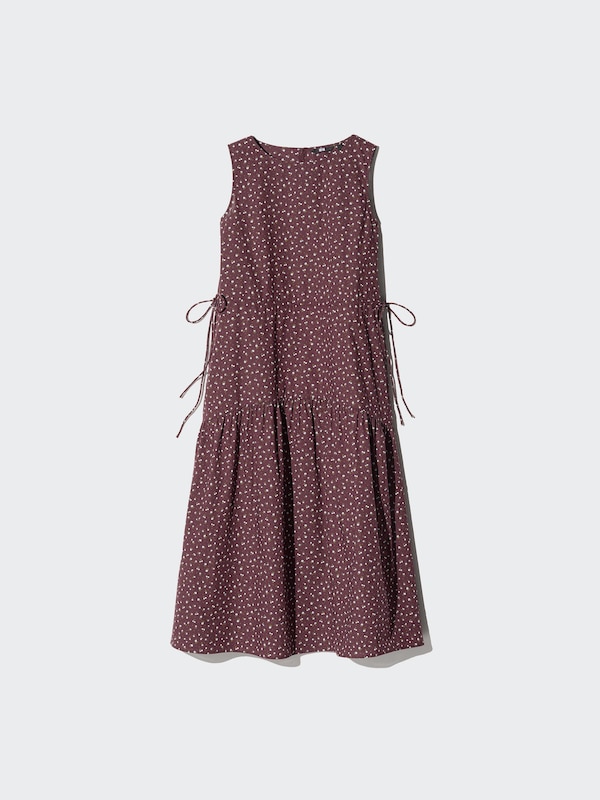 ウエストギャザーワンピースノースリーブ/フラワー/丈短め