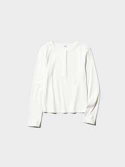 Ribbed Henley Neck T-Shirt Long Sleeve