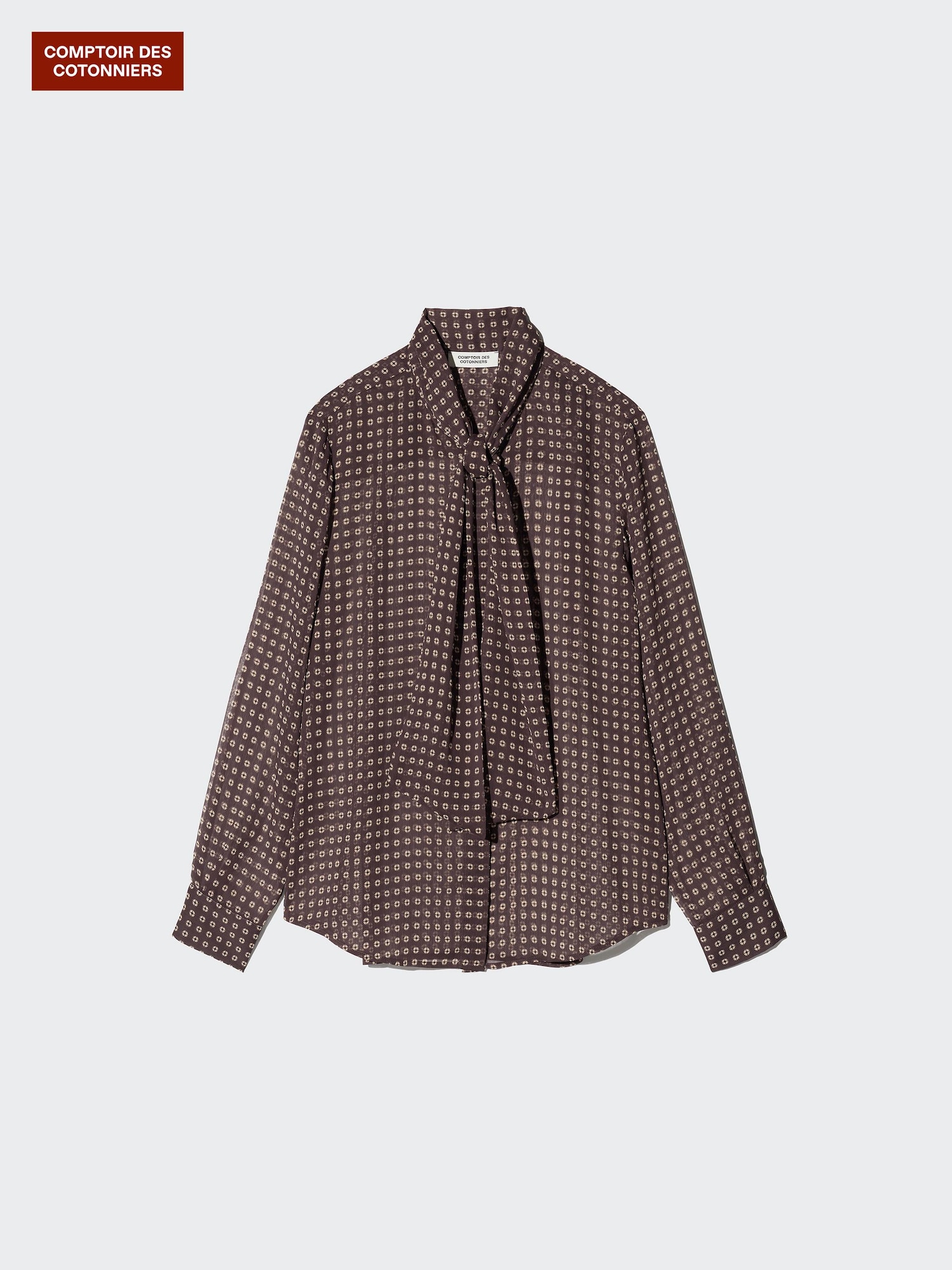 シフォンプリントボウタイブラウス