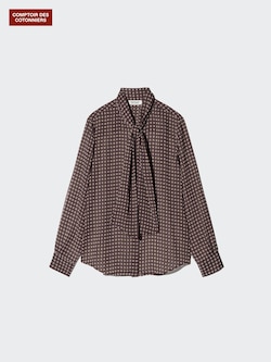 シフォンプリントボウタイブラウス