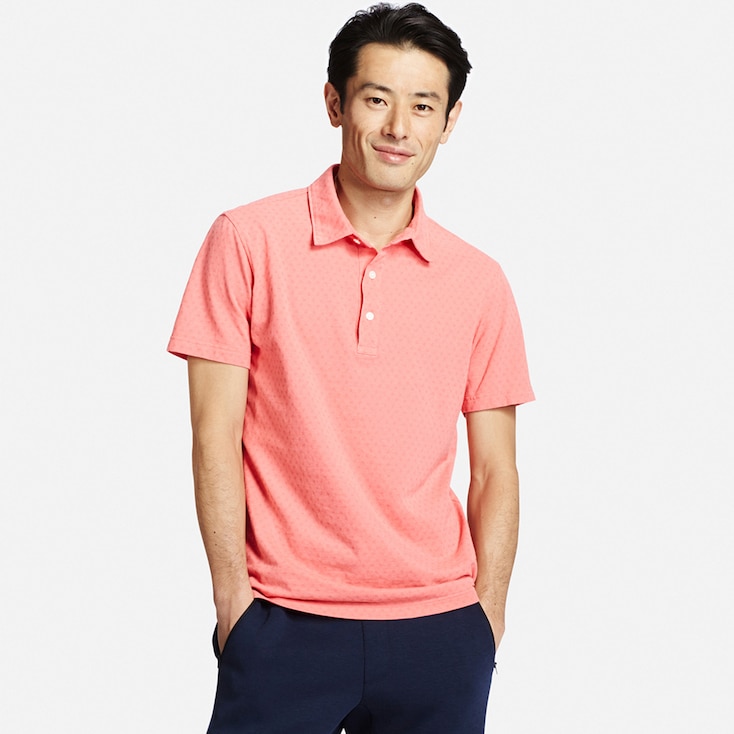 Men Washed Pique Polo Shirt, Pink, Large