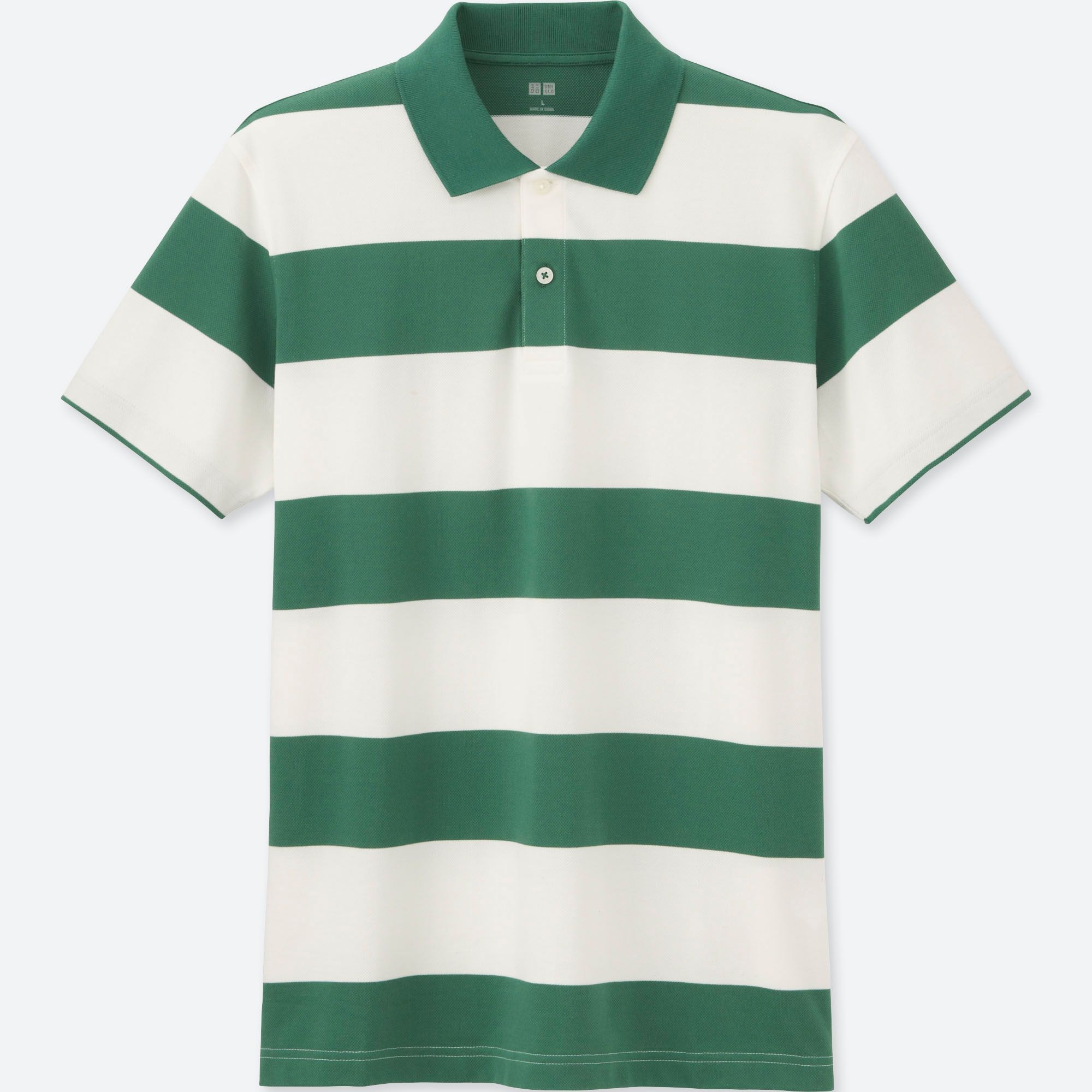 green and white striped polo