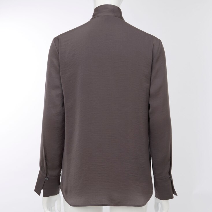 WOMEN SATIN BOW TIE LONG SLEEVE BLOUSE UNIQLO US