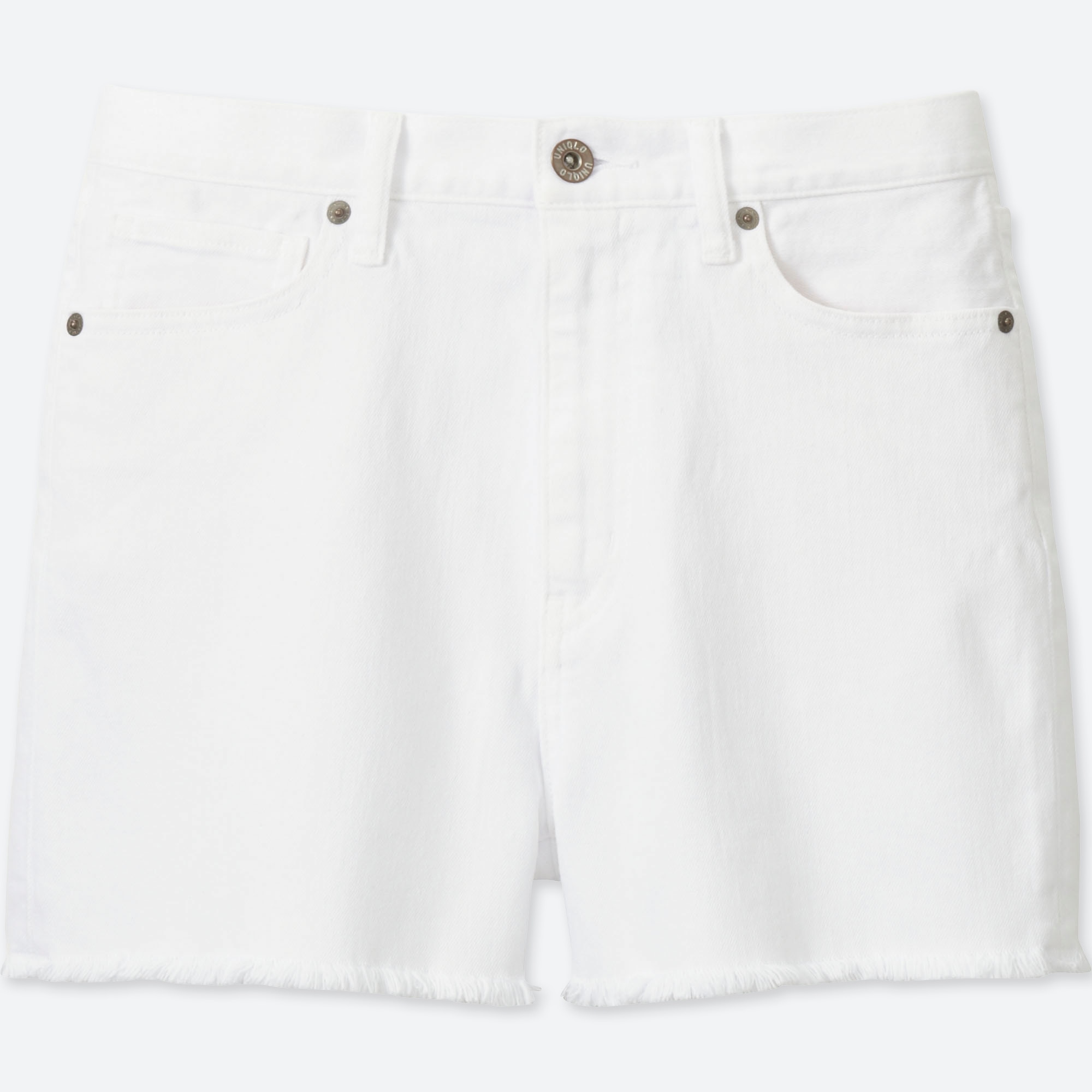 high rise white denim shorts