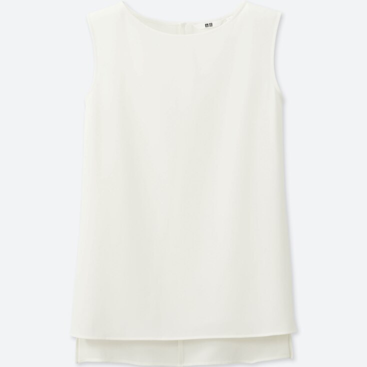 Women Drape Sleeveless Blouse, Off White, Large