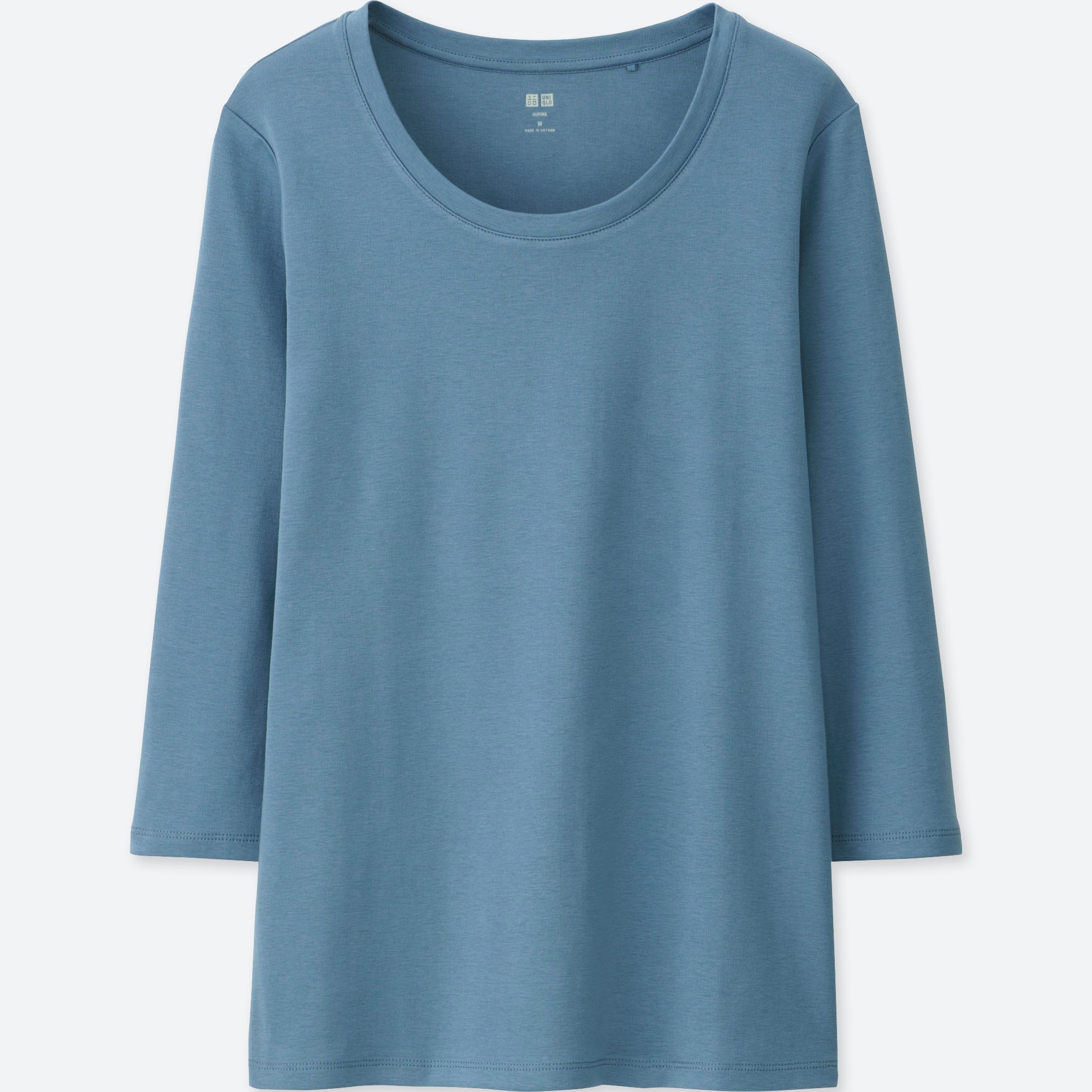 WOMEN Supima® COTTON CREWNECK 3/4 SLEEVE TSHIRT UNIQLO US