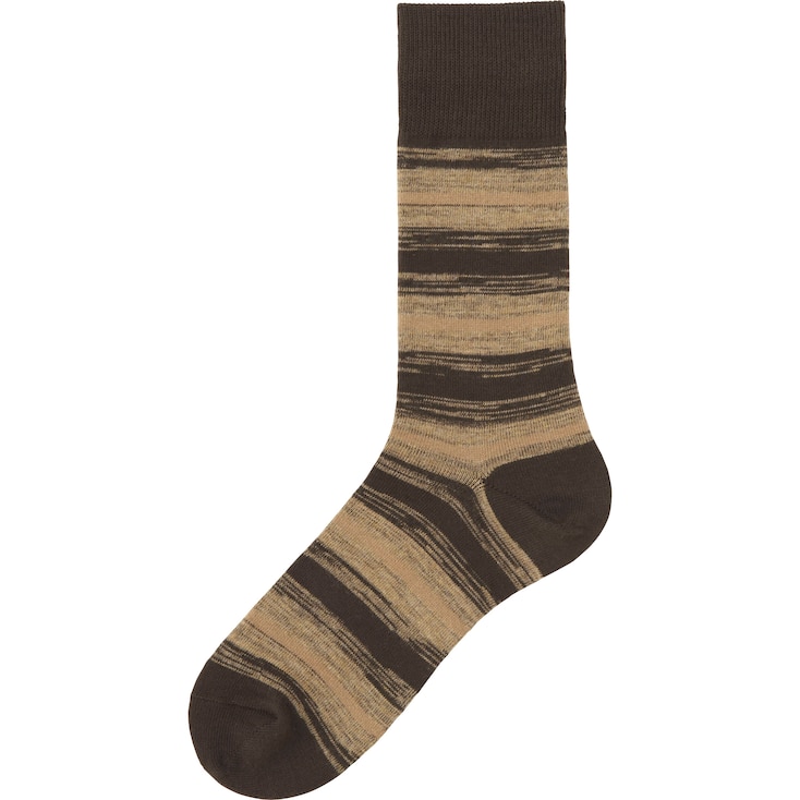 Men Gradation Striped Socks, Dark Brown, Large
