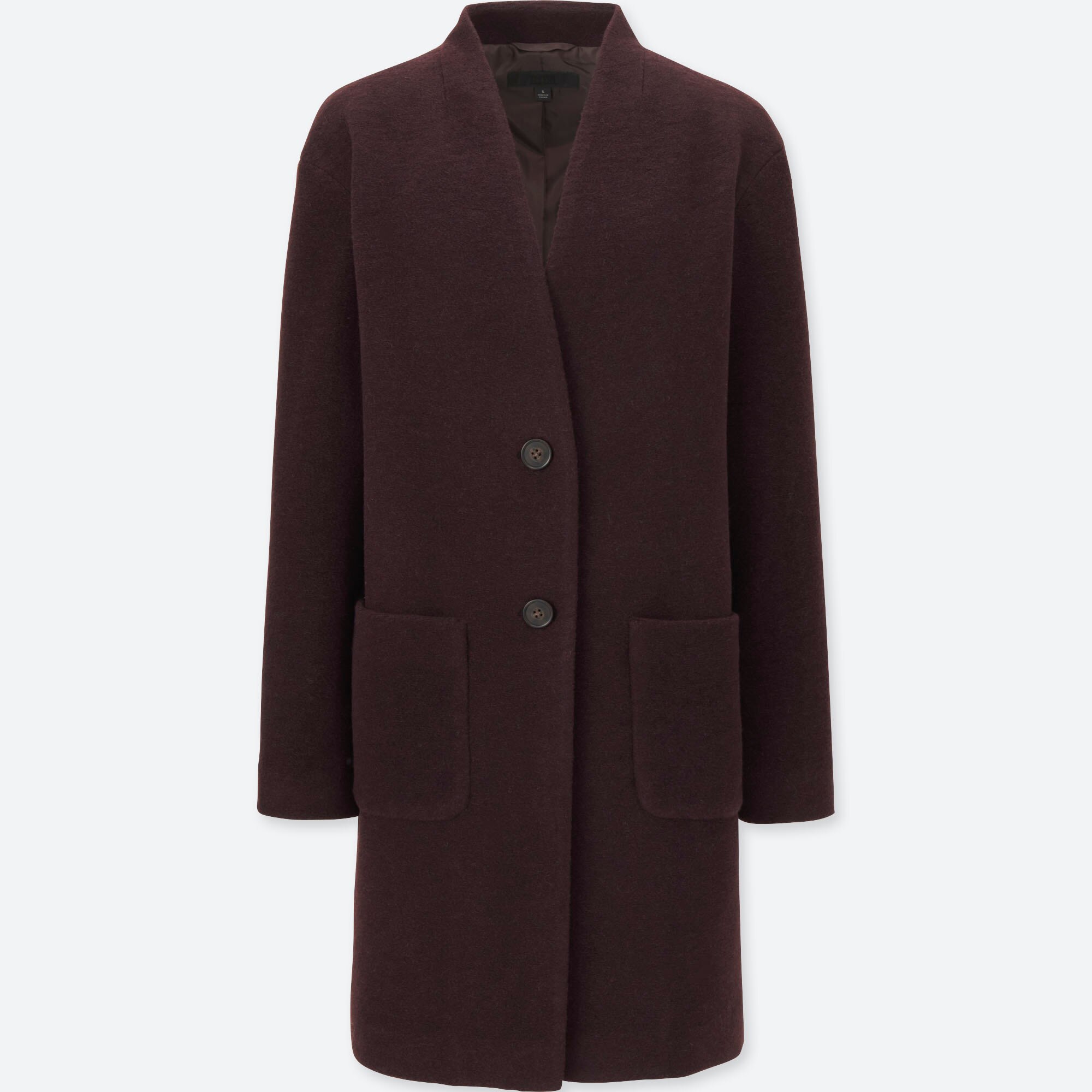 collarless wool blend coat