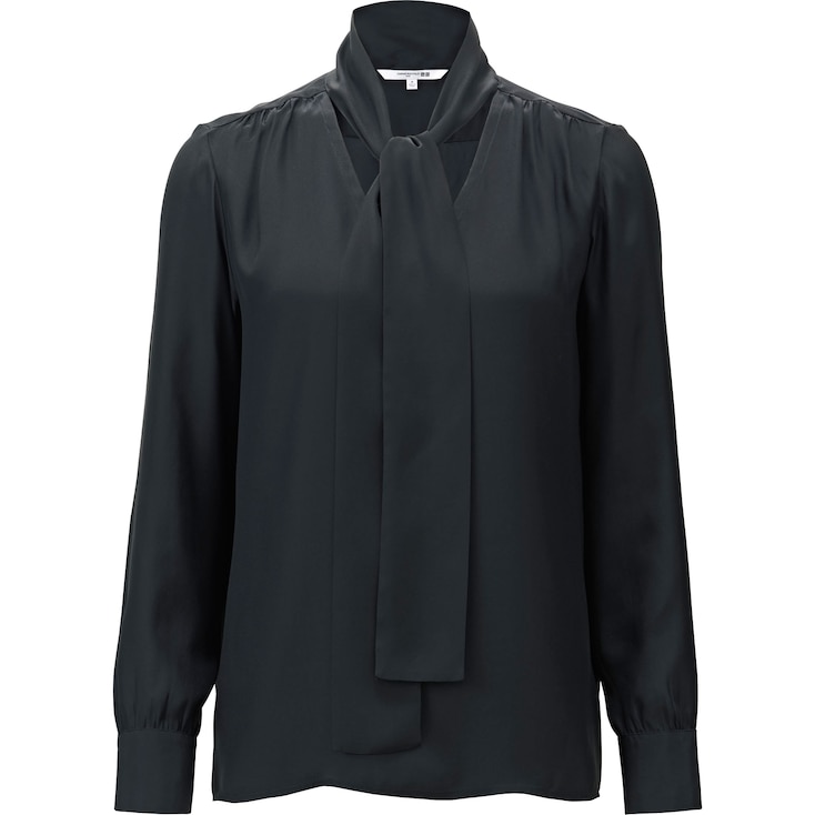 WOMEN CARINE SILK BOW TIE LONG-SLEEVE BLOUSE | UNIQLO US