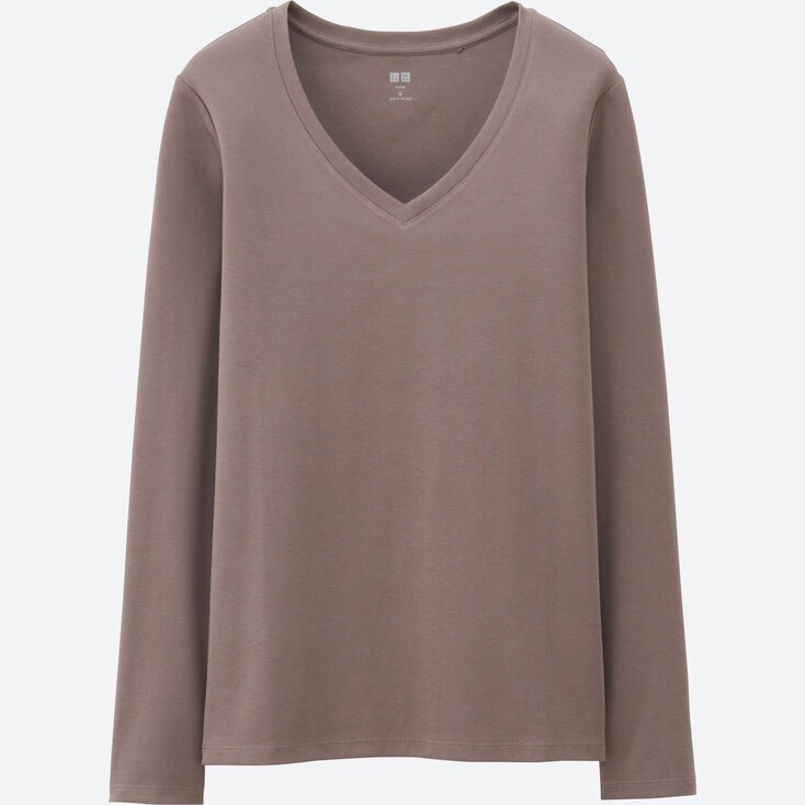 Download UNIQLO WOMEN Supima® COTTON V-NECK LONG SLEEVE T-SHIRT ...