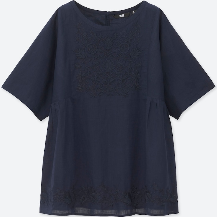 WOMEN COTTON LAWN SHORT SLEEVE T BLOUSE UNIQLO US