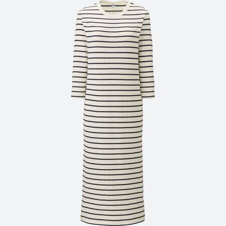 WOMEN Ribbed Cotton Striped Long Dress | UNIQLO UK