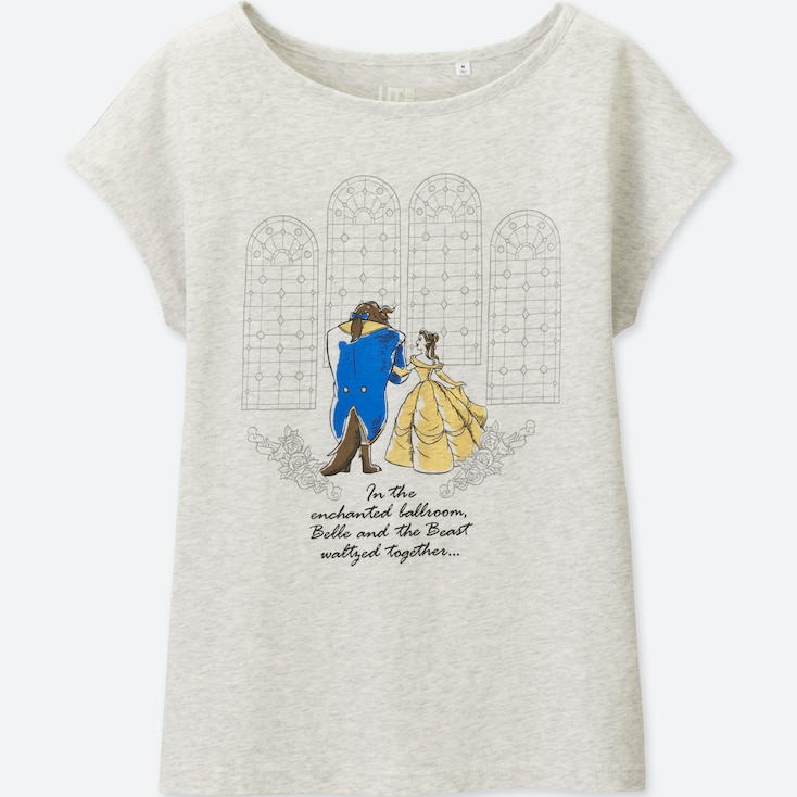 Women Disney 'Beauty And The Beast' Short Sleeve Graphic T-Shirt, Light Gray, Large