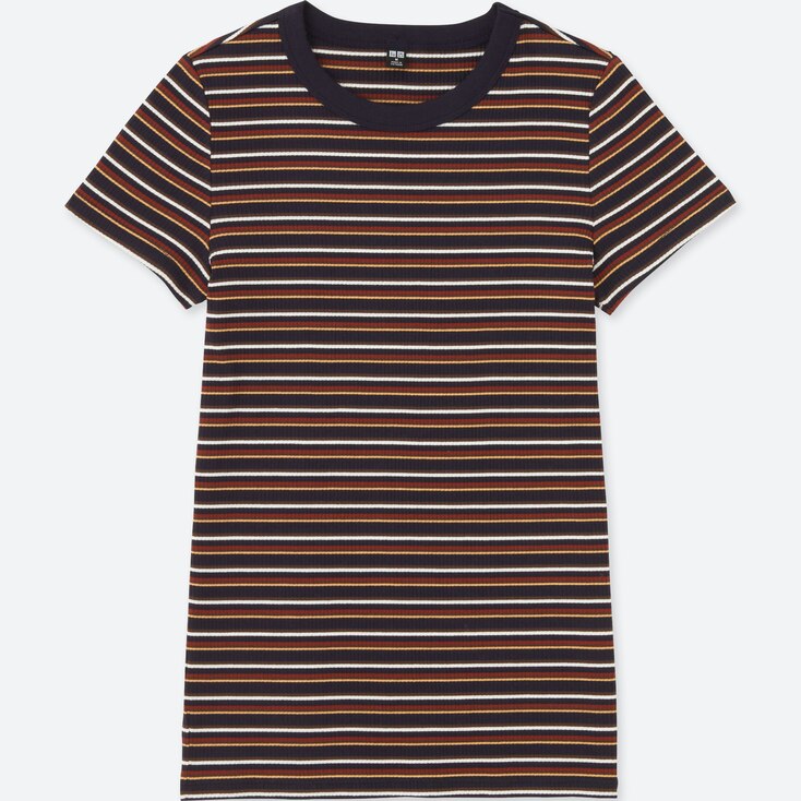 WOMEN STRIPED RIBBED CREWNECK SHORTSLEEVE TSHIRT UNIQLO US