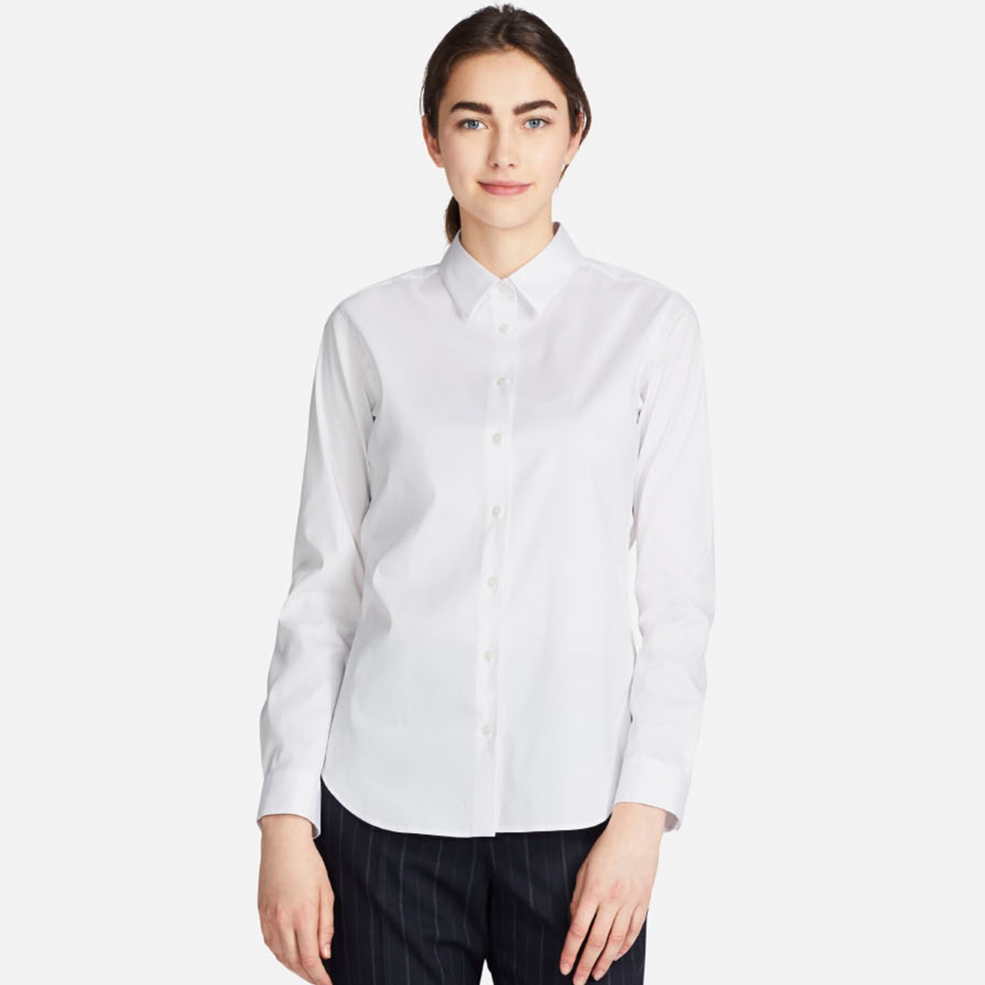 WOMEN SUPIMA COTTON STRETCH LONGSLEEVE SHIRT UNIQLO US