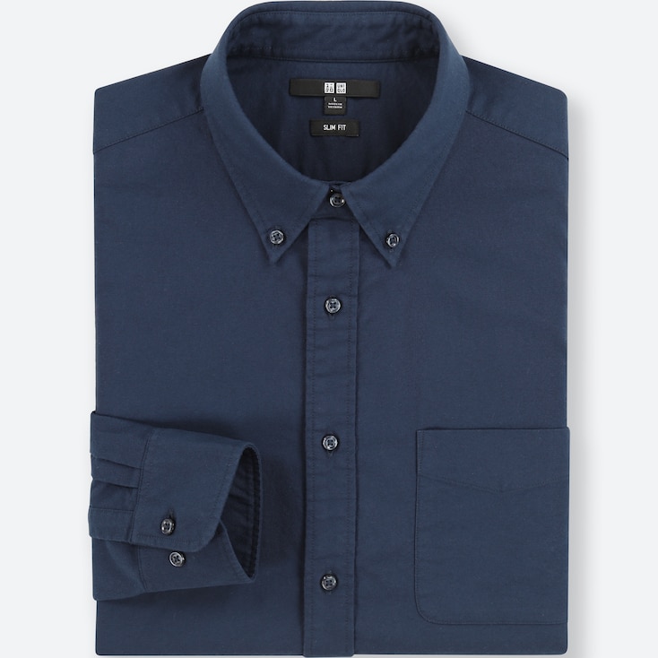 Men Oxford Slim-Fit Long-Sleeve Shirt, Blue, Large