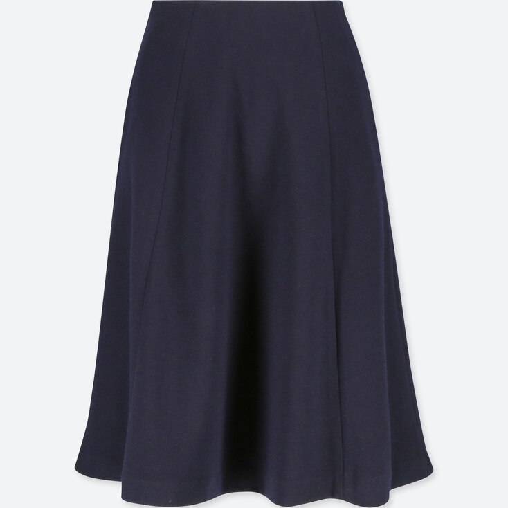 Women Wool-Blended Jersey Volume Skirt, Navy, Large