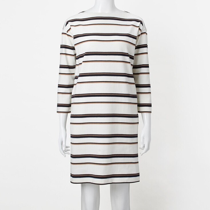 WOMEN COTTON STRIPED BOAT NECK LONGSLEEVE DRESS UNIQLO US