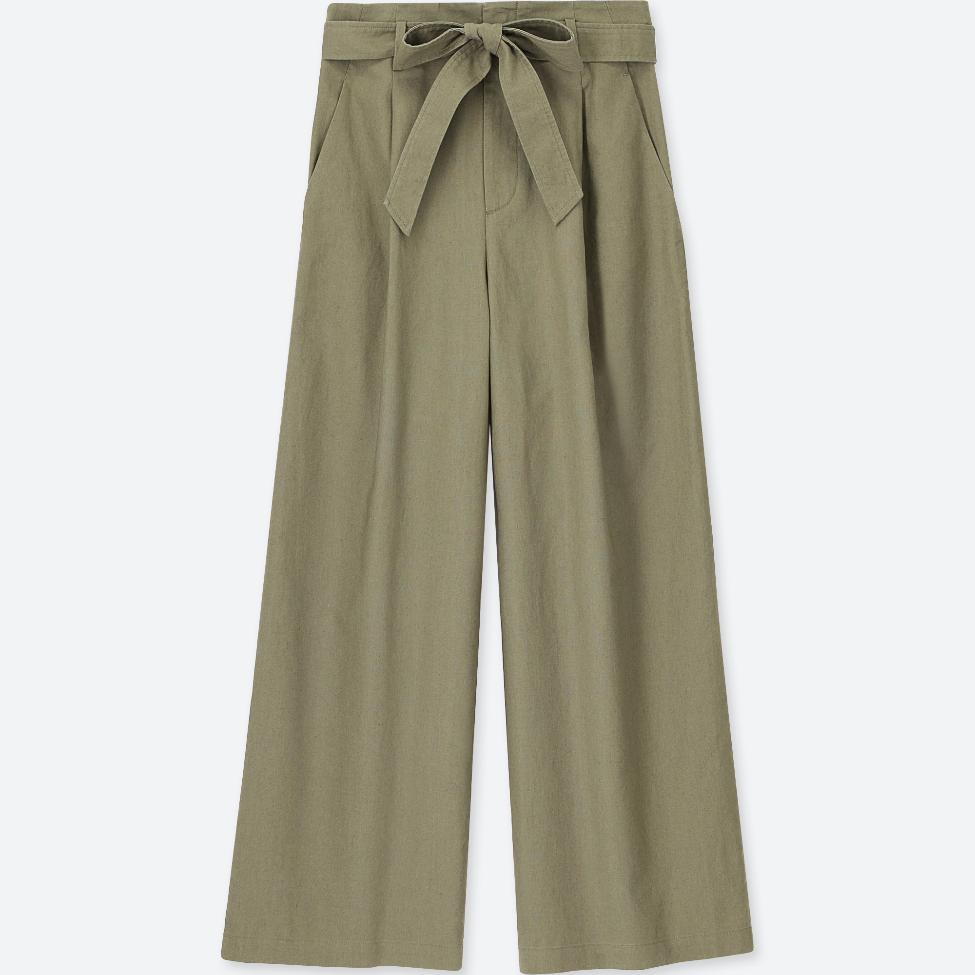 uniqlo linen cotton wide cropped pants