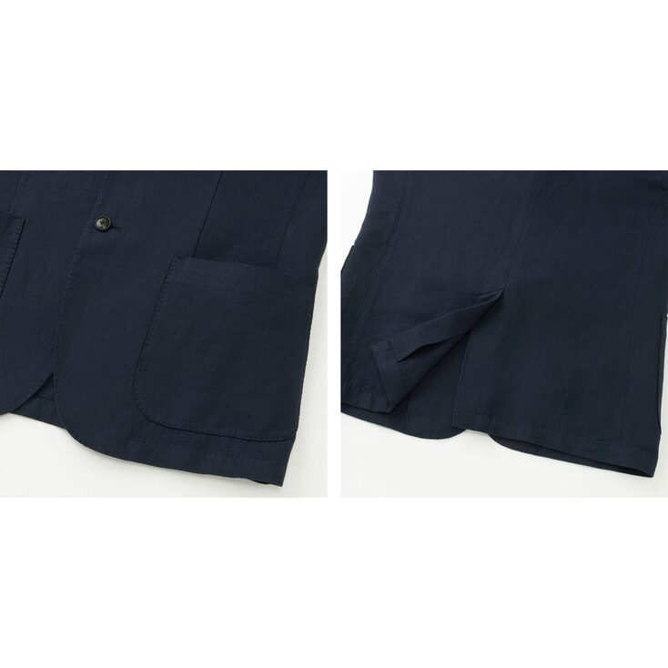 Men Linen Cotton Slim-Fit Jacket, Beige, Large