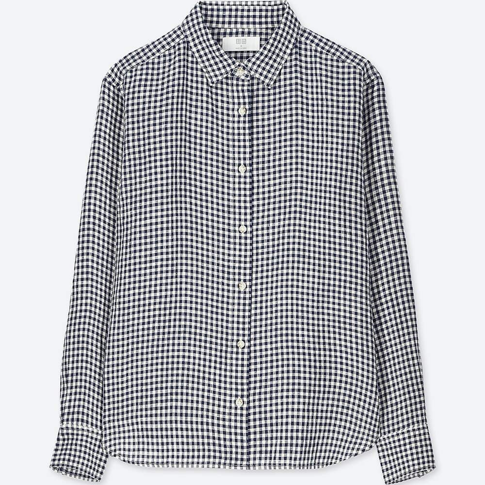 WOMEN PREMIUM LINEN CHECKED LONG-SLEEVE SHIRT | UNIQLO US