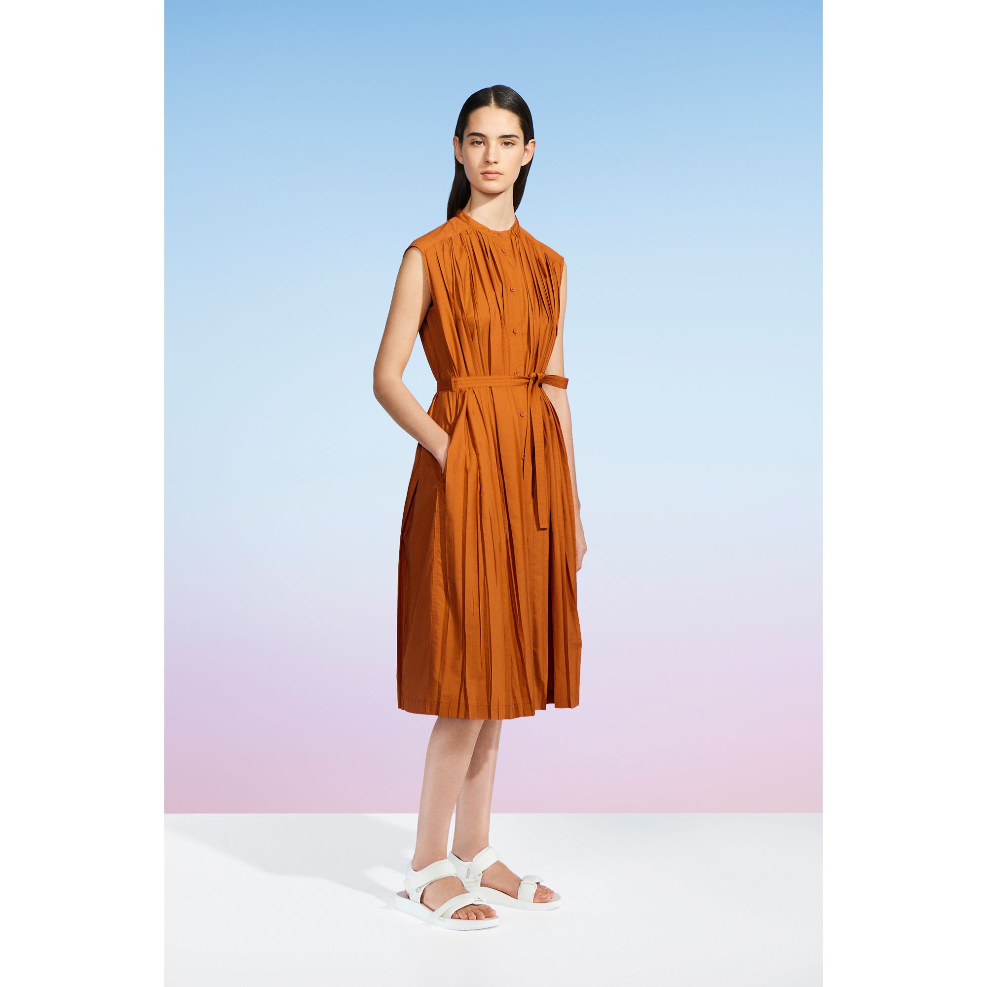 WOMEN U PLEATED SLEEVELESS SHIRT DRESS UNIQLO US