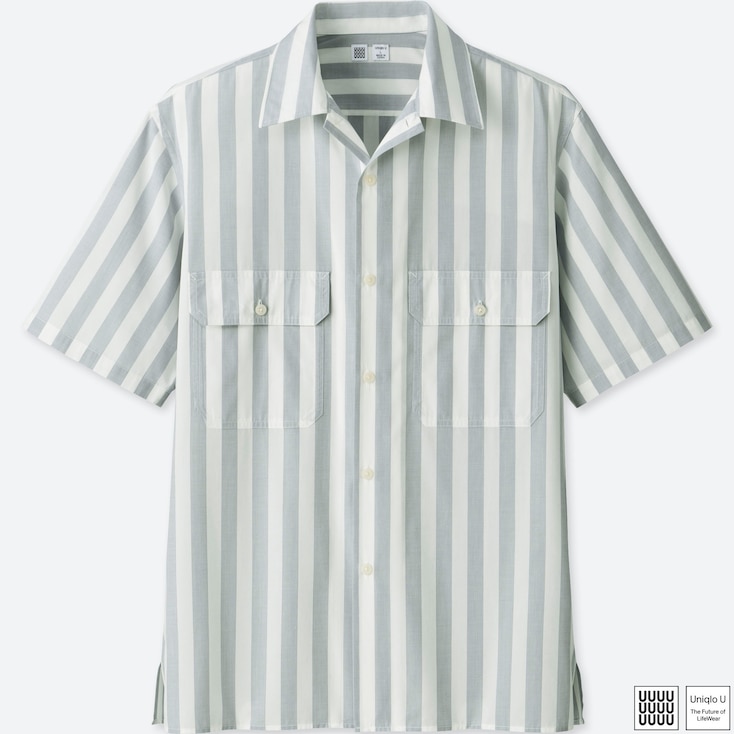 Uniqlo Men Uniqlo U Open Collar Striped Short Sleeve Shirt Stylehint