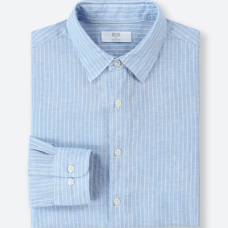 Aueoeo Men's Long Sleeve Button Up Shirt Striped Cotton Linen Shirt Casual  Regular Fit Shirt Blouse 
