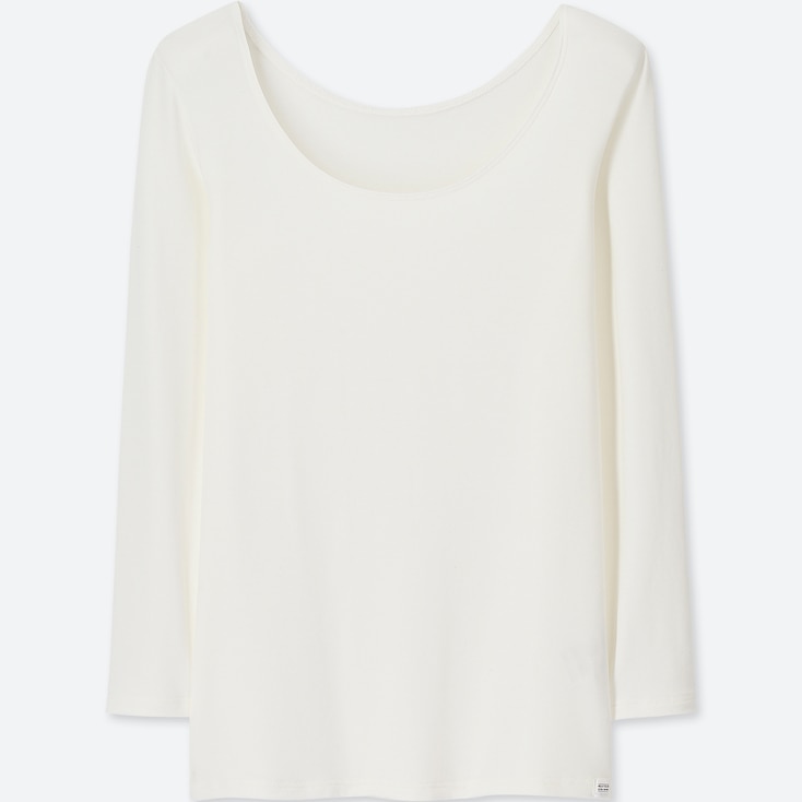 Women Heattech Extra Warm Scoop Neck T-Shirt, Off White, Large