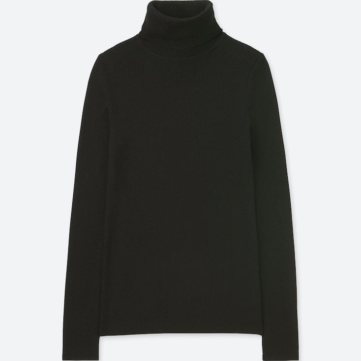 Women Extra Fine Merino Ribbed Turtleneck Sweater, Black, Large