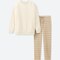 Women Long-Sleeve Striped Fleece Set, Off White, Small
