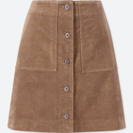 WOMEN CORDUROY HIGH WAISTED BUTTONED MINI SKIRT