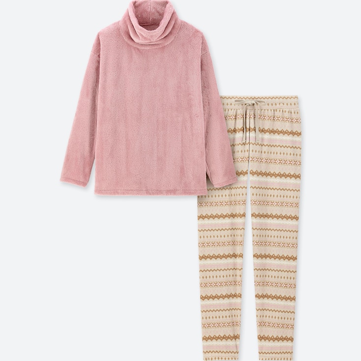 Women Long-Sleeve Fair Isle Fleece Set, Pink, Large