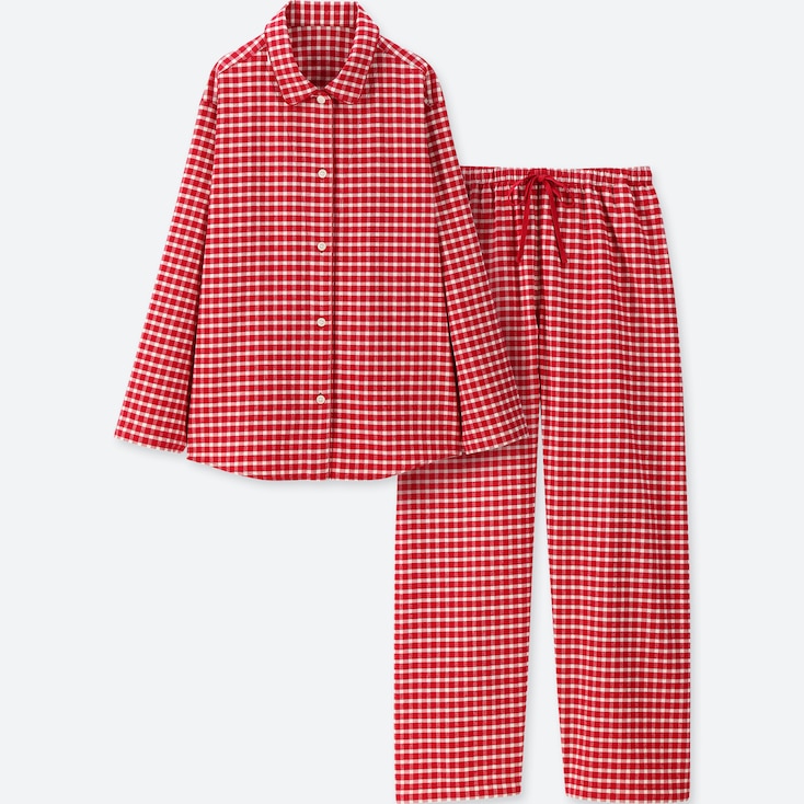 Women Flannel Long-Sleeve Pajamas, Red, Large