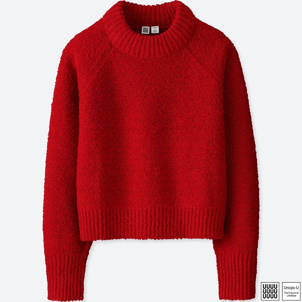 women's red crew neck sweater