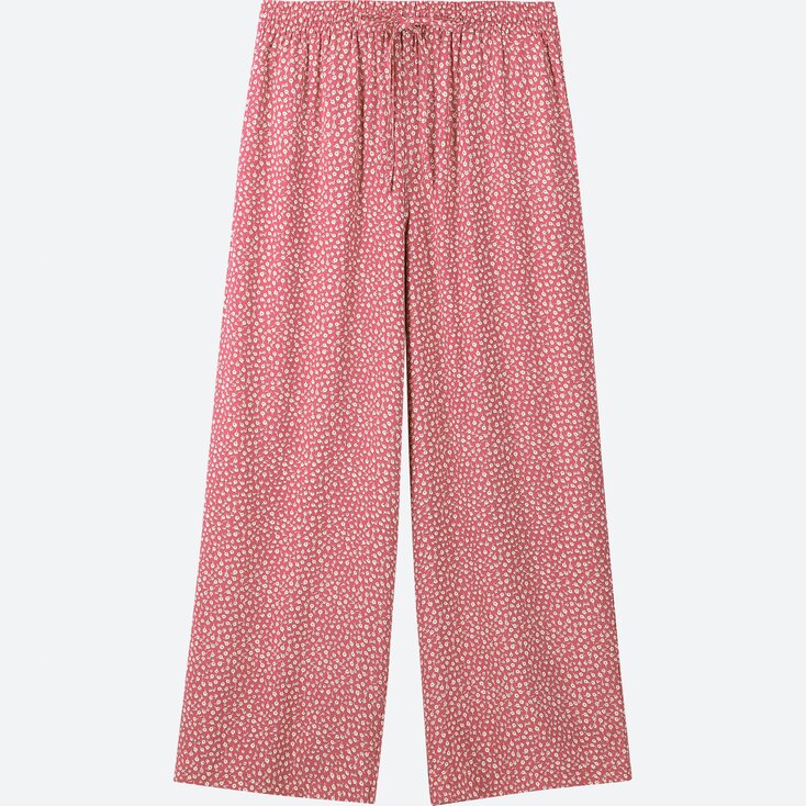 Women Floral-Print Drape Wide Pants, Pink, Large