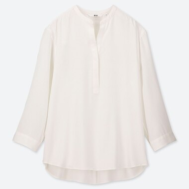 WOMEN RAYON GRANDAD COLLAR 3/4 SLEEVED BLOUSE