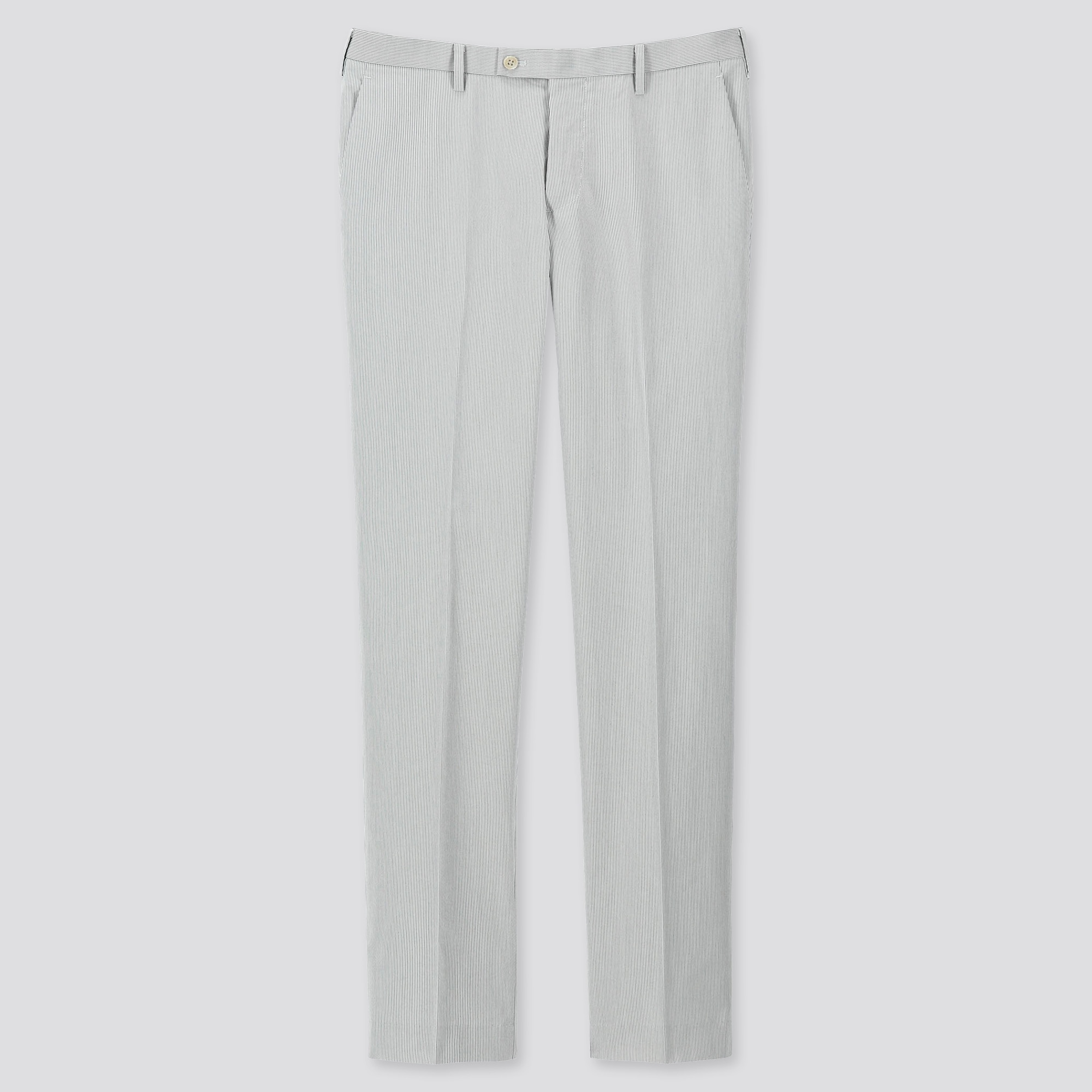 white and grey striped pants